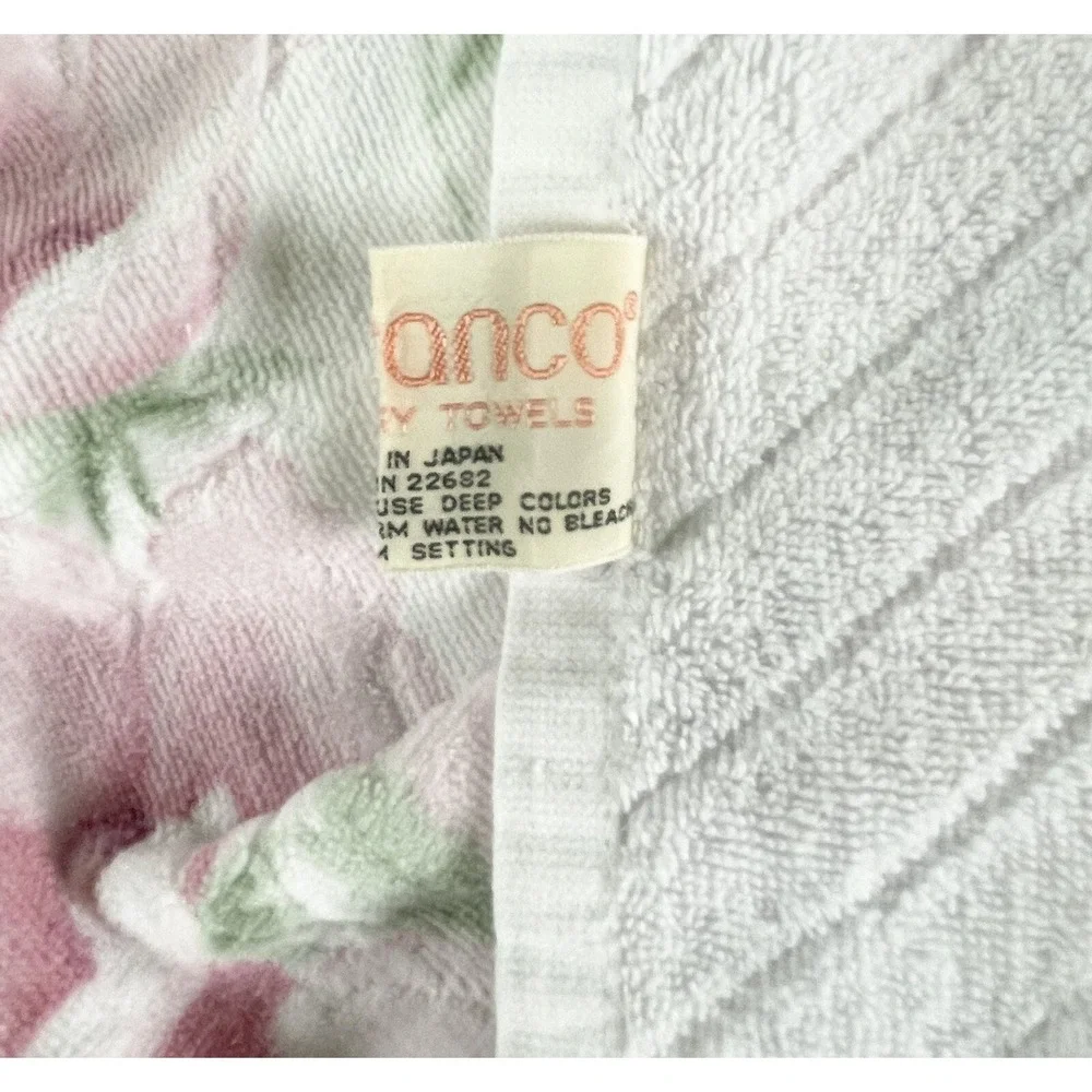 Vtg Franco Luxury Towel Bath Made‎ In Japan White Pink Flowers bouquet  23x45